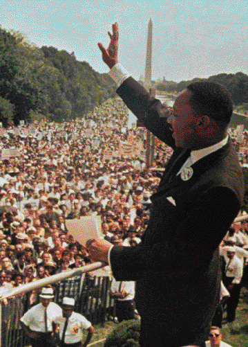 Martin Luther King, Jr. gives his “I Have a Dream” speech to a huge gathering by the Washington monument. In April 1968, King was assassinated while planning to return to Washington, D.C., to launch a massive Poor People’s Campaign.