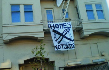 Homes Not Jails occupied this vacant building in San Francisco owned by Kaiser Permanente, demanding it be used to house the homeless. Photo by Carol Harvey