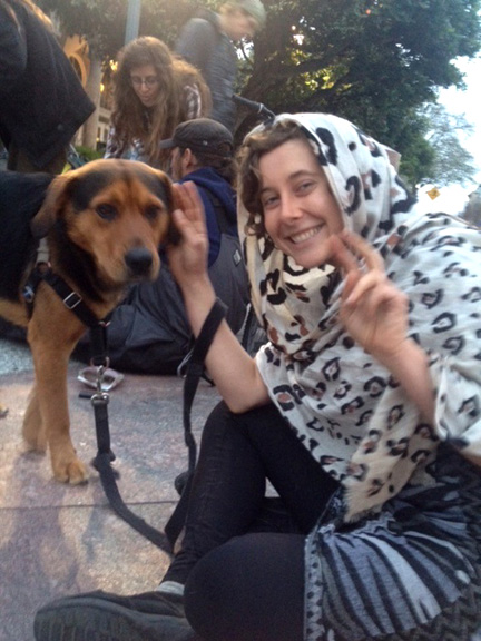 Free, a homeless activist, and her activist dog launched a “slumber party” outside the Santa Cruz Post Office.