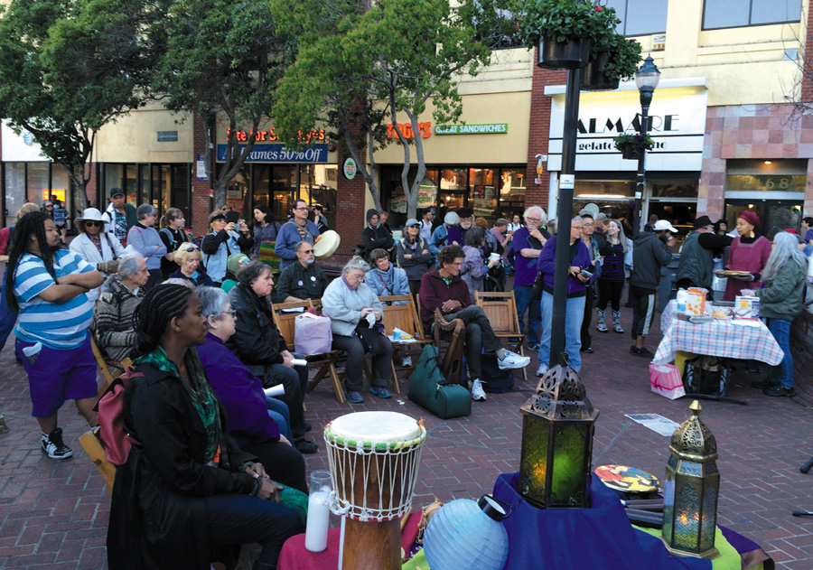 Many people gathered in downtown Berkeley for an interfaith rally on April 9 at the berkeley BART Plaza in solidarity with homeless people. Alex Madonik photo