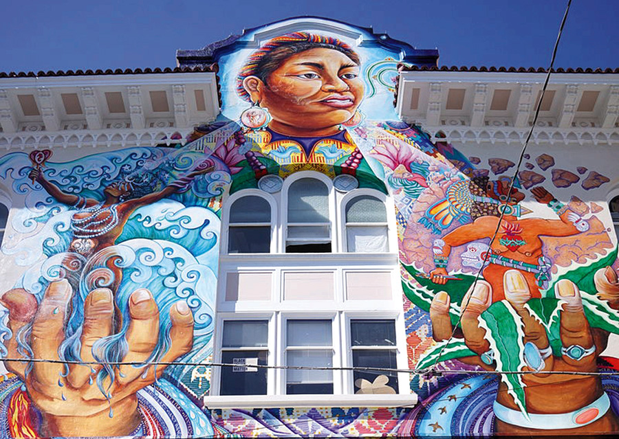 The mural on the Women’s Building in San Francisco features images of iconic women in history. Frances M. Beal is one of the women named and honored as part of this mural. The mural was painted by Juana Alicia, Miranda Bergman, Edythe Boone, Susan Kelk  Cervantes, Meera Desai, Yvonne Littleton, Irene Perez, and many helpers. Photo credit: Plateaueatplau
