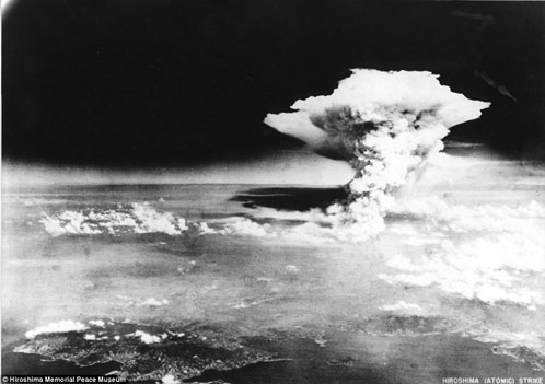 The mushroom cloud that devastated the city of Hiroshima was dropped by the Enola Gay bomber, the first atomic bomb ever dropped on a city. Photo: Hiroshima Memorial Peace Museum