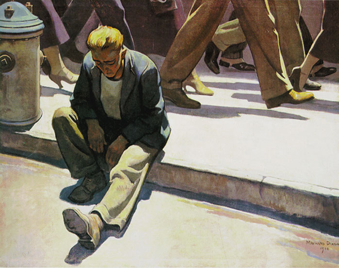 "Forgotten Man," abandoned and ignored by an indifferent society. Painting by the great 20th century American artist Maynard Dixon
