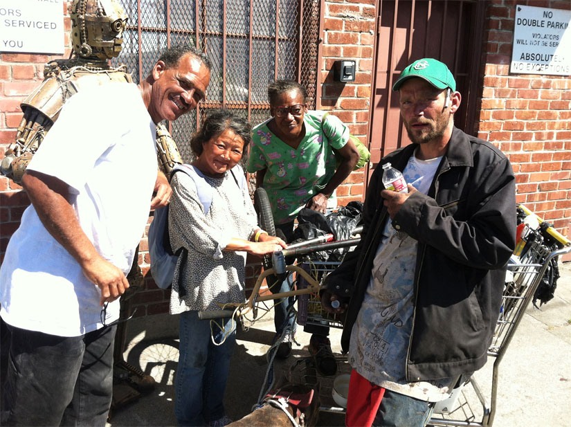 Jason Goodwin with his community of friends and fellow recyclers at Alliance Metals in West Oakland. 