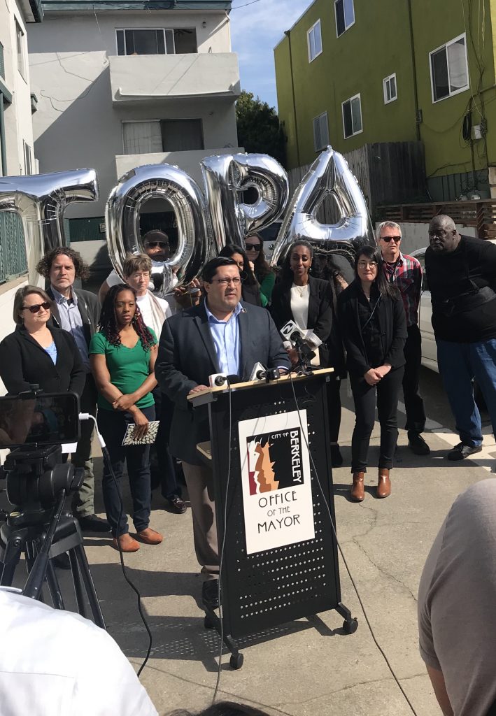 Berkeley Mayor Jesse Arreguín announces Berkeley’s TOPA legislation. 