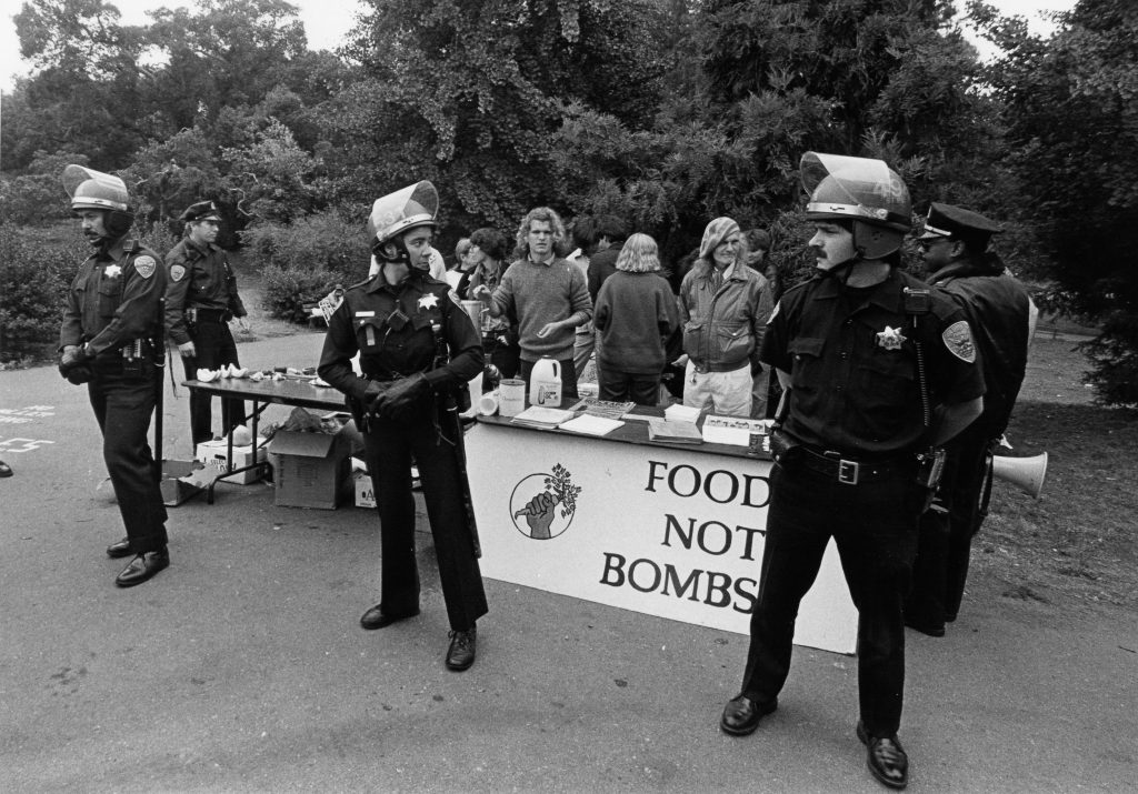 The first arrests of Food Not Bombs participants for sharing free meals at Golden Gate Park.