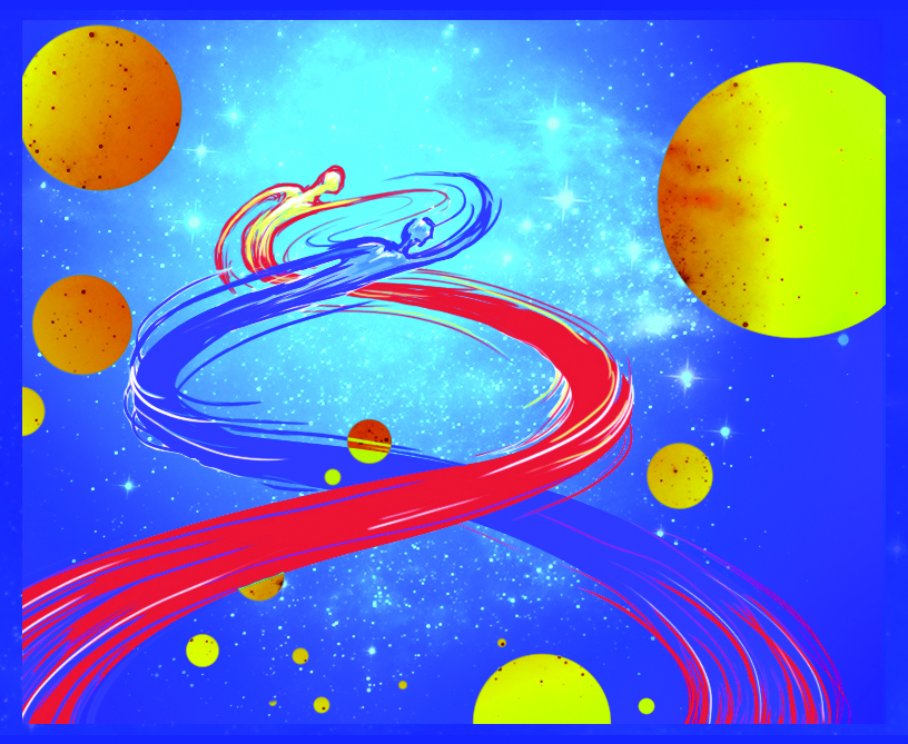 Drawing of swirling universe.