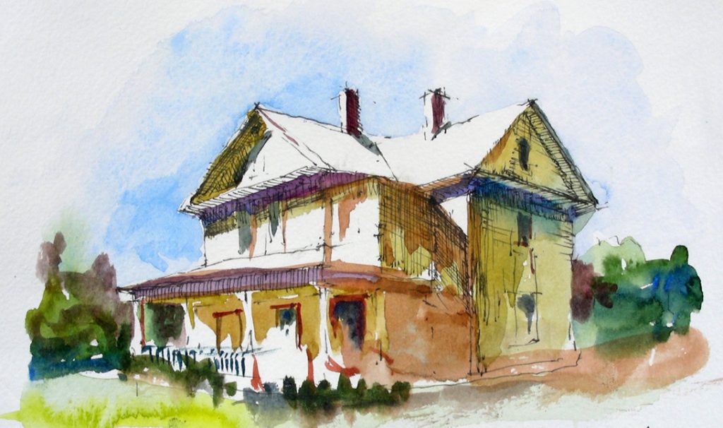 A watercolor image of a house.