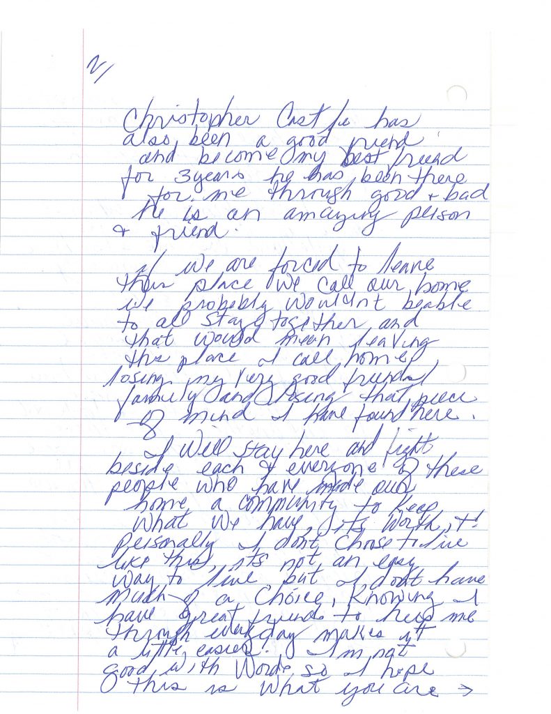 The second page of the letter by Pamela B and Christopher C. All text described in the image of the first page.