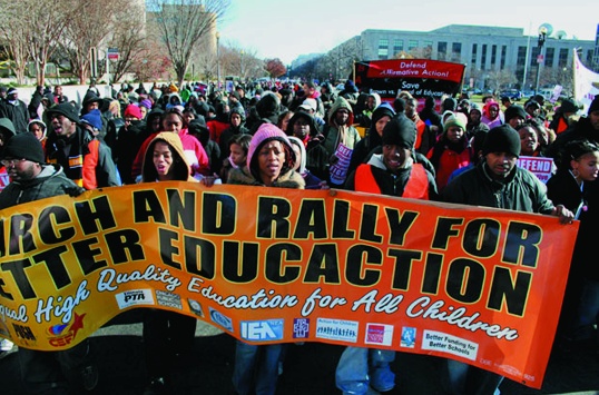 Students march and rally to defend the right to a quality education for all. Photo courtesy of BAMN