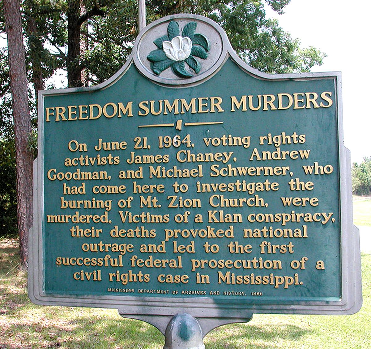 "Freedom Summer Murders." Civil rights activists James Chaney, Andrew Goodman and Michael Schwerner in Mississippi, victims of  Klan conspiracy.