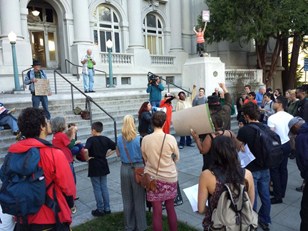 On March 17, protesters marched to the Berkeley City Council in resistance to the anti-homeless laws. Sarah Menefee photo