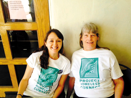 The author, Linda Lemaster (at right), at a survey documenting homelessness in Santa Cruz held by Project Homeless Connect.