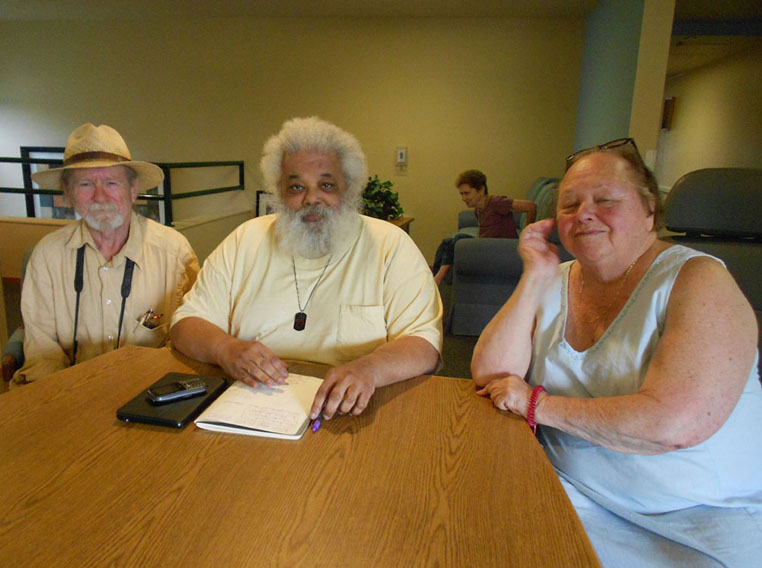 From left to right, Avram Gur Arye, Gary Hicks and Eleanor Walden, are working to uphold the rights of Redwood Gardens residents. Arye is an architect and Hicks and Walden are co-chairs of the Residents Council. Lydia Gans photo