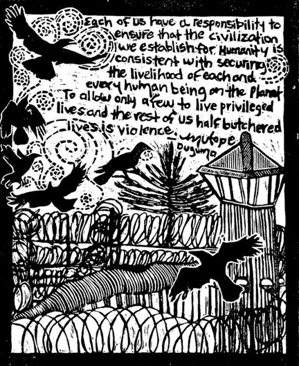 Art by Annie Banks; words by Mutope Duguma, imprisoned at Pelican Bay State Prison SHU