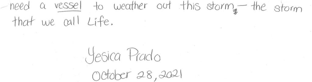 The second page of the letter by Yesica Prado. All text described in the first image.