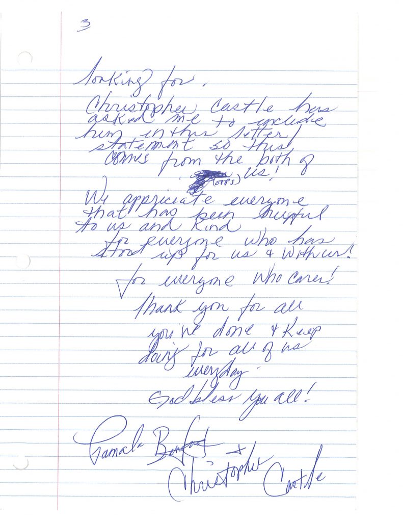 The third and final page of the letter by Pamela B and Christopher C. All text described in the image of the first page.