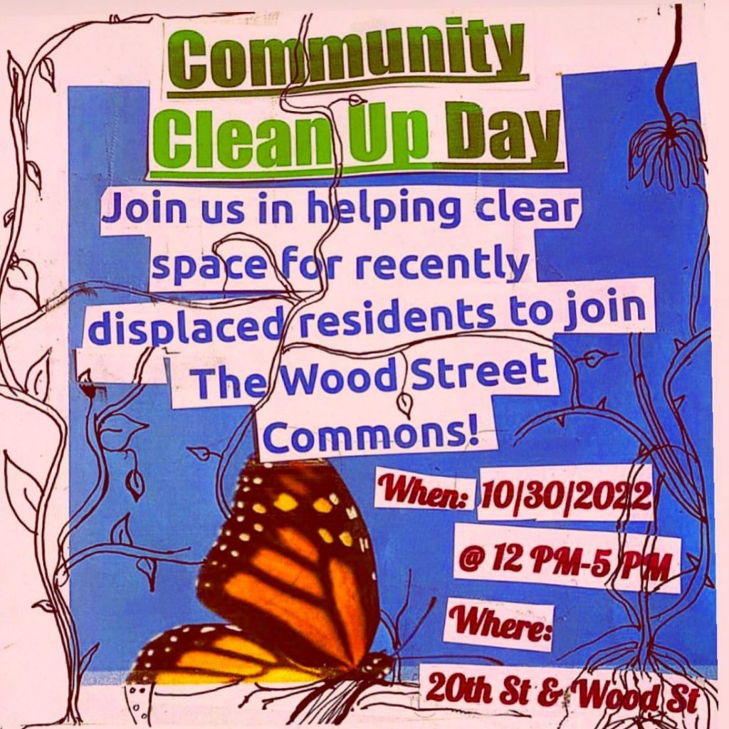 A poster advertising the Wood Street Community Cleanup Day.
