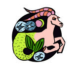 Illustration of a goat with epically long horns and a fish tail. This is the "sea goat," symbol for the zodiac sign Capricorn.