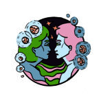 Illustration of two people in profile who are facing each other. This is a symbol for the zodiac sigh Gemini.