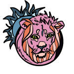 An illustration of a lion. We can only see his head and face because he is in a small circle frame. This is a symbol for the Leo sign, which is the zodiac sign for the first twenty-two days of August.